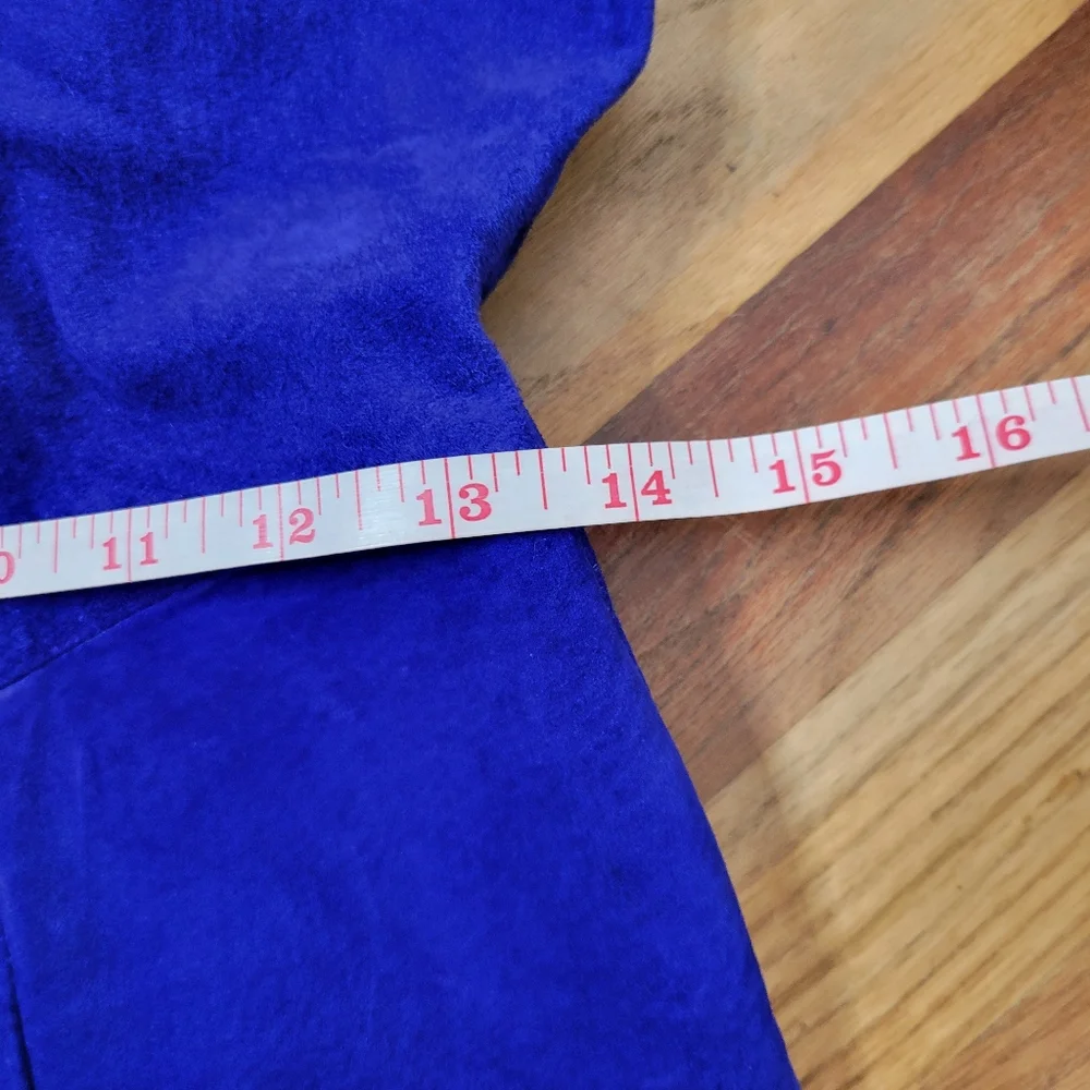 Vintage 1980s Suede Electric Blue Knee Length Dress With Rhinestones Size M - Picture 10 of 16